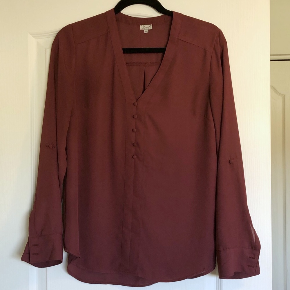 Burgundy Full Sleeve Blouse with Button Detail - Picture 1 of 5